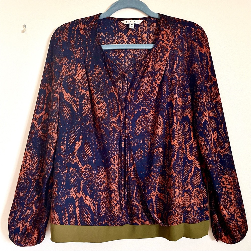 Cabi Border Wrap Python Print Blouse In Orange & … - image 3